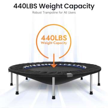 BCAN 40/48" Foldable Mini Trampoline Max Load 330lbs/440lbs, Fitness Rebounder with Adjustable Foam Handle, Exercise Trampoline for Adults Indoor/Garden Workout