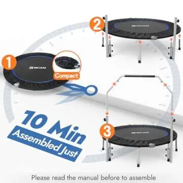 BCAN 40/48" Foldable Mini Trampoline Max Load 330lbs/440lbs, Fitness Rebounder with Adjustable Foam Handle, Exercise Trampoline for Adults Indoor/Garden Workout
