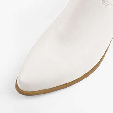 onlymaker Womens Cowgirl Stitched Knee High Boots Western Cowboy Nubuck Leather Point Toe Low Heel White Pattern Booties Size 8