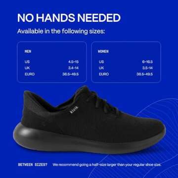 Kizik Madrid Hands Free Mens and Womens Sneakers, Casual Slip On Shoes for Women or Men, Comfortable for Walking, Women's and Men's Fashion Sneakers for Any Occasion - Black/Black, M11 / W12.5