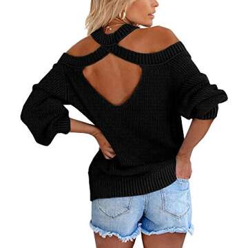 Tutorutor Womens Off Shoulder Crossed Halter Pullover Sweaters Oversized Long Batwing Sleeve Ribbed Knit Fall Jumper Top Black