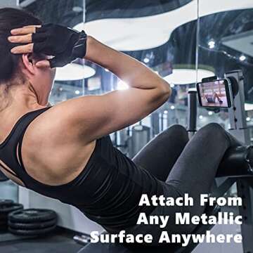 Vinkqiado Gym Magnetic Phone Mount Holder, Heavy Duty Magnet Base Cell Phone Clamp, Attracts to Ferrous Metal Surface, Designed for Gym, Motorcycles Tank, Tractor, Toolbox, Truck, Forklift