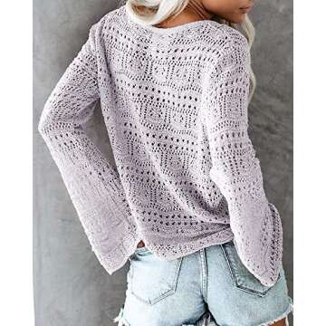 FERBIA Women Crochet Top Beach Cloth Drawstring Shirt Cover Up Oversized Sexy Beachwear Ruched Casual Lace Up Tee Poncho Light Purple