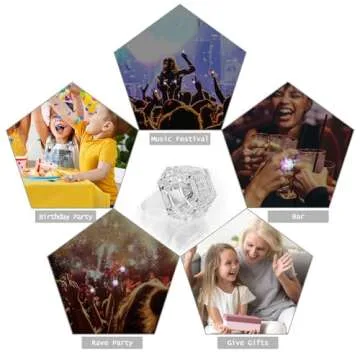 Hicarer 8 Pieces LED Light up Rings Bachelorette Party Favors Flashing Plastic Diamond Glow in The Dark Ring for Birthday Wedding Bridal Shower Party Accessories Supplies(White)