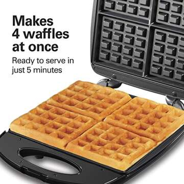 Hamilton Beach Non-Stick Belgian Waffle Maker with Indicator Lights, Makes 4 4" x 5" Mini Waffles, H...