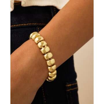 PAVOI 14K Yellow Gold Plated Chunky Ribbed Texture Bracelet for Women | Gold Statement Jewelry Piece