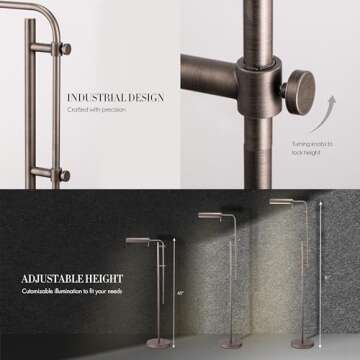 O'Bright Cedric Adjustable Pharmacy Floor Lamp - Industrial Design for Reading, Crafting, Work - 10W LED, Height 45-61 inches - Ideal for Living Room, Bedside, Office - Antique Nickel