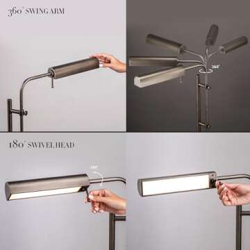 O'Bright Cedric Adjustable Pharmacy Floor Lamp - Industrial Design for Reading, Crafting, Work - 10W LED, Height 45-61 inches - Ideal for Living Room, Bedside, Office - Antique Nickel