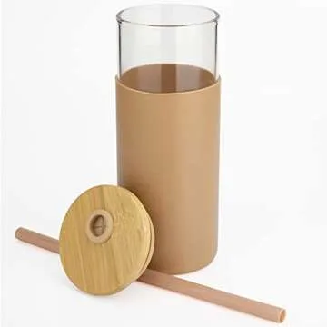 Tronco 20oz Glass Tumbler with Straw and Lid