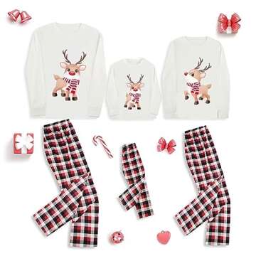 Family Matching Christmas Pajamas Set Cotton Xmas Deer Holiday Pajamas Sleepwear Dad Mom Kids PJs (Men, Large, B)