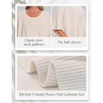 PULI Womens Oversized Crewneck Poncho Sweater Chunky Warm Pullover Sweaters Casual Tops Trendy Outfit for Fall Winter Beige