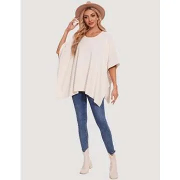 PULI Womens Oversized Crewneck Poncho Sweater Chunky Warm Pullover Sweaters Casual Tops Trendy Outfit for Fall Winter Beige