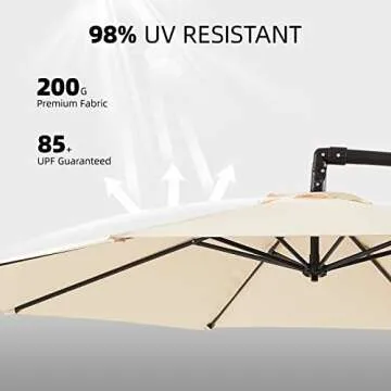 wikiwiki 10ft Patio Umbrellas Offset Outdoor Umbrella Cantilever Hanging Umbrellas w/Infinite Tilt, Fade Resistant Waterproof RECYCLED FABRIC Canopy & Cross Base, for Yard, Garden & Deck, Cream Beige