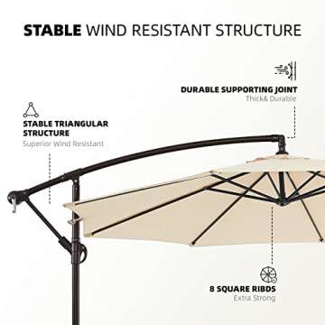 wikiwiki 10ft Patio Umbrellas Offset Outdoor Umbrella Cantilever Hanging Umbrellas w/Infinite Tilt, Fade Resistant Waterproof RECYCLED FABRIC Canopy & Cross Base, for Yard, Garden & Deck, Cream Beige