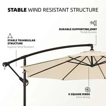 wikiwiki 10ft Patio Umbrellas Offset Outdoor Umbrella Cantilever Hanging Umbrellas w/Infinite Tilt, Fade Resistant Waterproof RECYCLED FABRIC Canopy & Cross Base, for Yard, Garden & Deck, Cream Beige