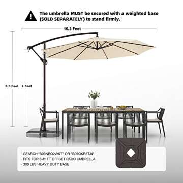 wikiwiki 10ft Patio Umbrellas Offset Outdoor Umbrella Cantilever Hanging Umbrellas w/Infinite Tilt, Fade Resistant Waterproof RECYCLED FABRIC Canopy & Cross Base, for Yard, Garden & Deck, Cream Beige