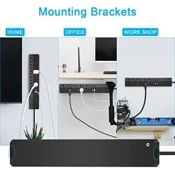 Power Strip Individual Switches with USB, 5 Outlet Power Strip Surge Protector Wall Mount 6FT Cord 15A 120V 1800W for Home Office