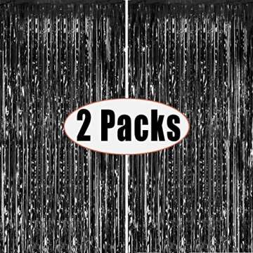 Fecedy 2pcs 3ft x 8.3ft Black Metallic Tinsel Foil Fringe Curtains Photo Booth Props for Birthday We...