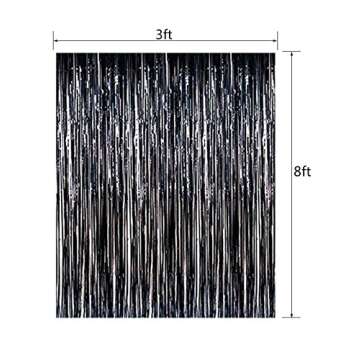Fecedy 2pcs 3ft x 8.3ft Black Metallic Tinsel Foil Fringe Curtains Photo Booth Props for Birthday Wedding Engagement Bridal Shower Baby Shower Bachelorette Holiday Celebration Party Decorations