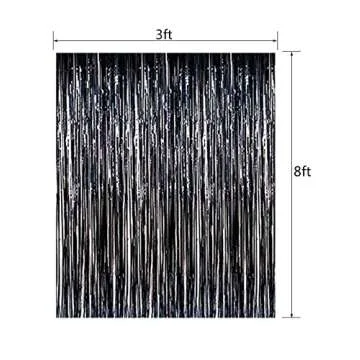 Fecedy 2pcs 3ft x 8.3ft Black Metallic Tinsel Foil Fringe Curtains Photo Booth Props for Birthday Wedding Engagement Bridal Shower Baby Shower Bachelorette Holiday Celebration Party Decorations