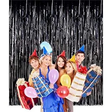 Fecedy 2pcs 3ft x 8.3ft Black Metallic Tinsel Foil Fringe Curtains Photo Booth Props for Birthday Wedding Engagement Bridal Shower Baby Shower Bachelorette Holiday Celebration Party Decorations