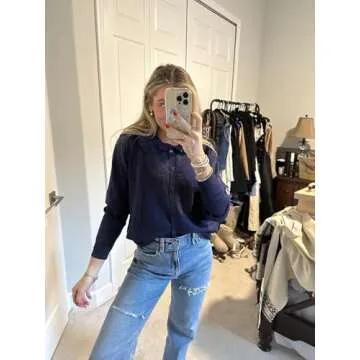 Ziqoty Womens Ruffle Cropped Sweater Open Front Outerwear Elegant Long Sleeve Knitted Cardigan Solid Button Jacket Fall Tops(Navy-S)