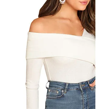 Chic ROMWE Women's Asymmetrical Neck Ribbed Knit Blouse