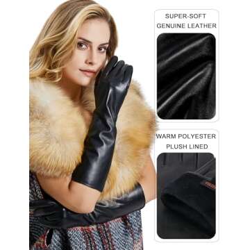VIKIDEER Elegant Winter Black Long Leather Gloves for Women Full Touchscreen Womens Ladies Warm Lined Genuine Leather Gloves 15.7'' Black Large