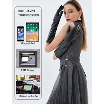 VIKIDEER Elegant Winter Black Long Leather Gloves for Women Full Touchscreen Womens Ladies Warm Lined Genuine Leather Gloves 15.7'' Black Large