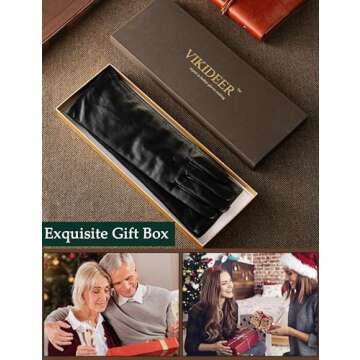 VIKIDEER Elegant Winter Black Long Leather Gloves for Women Full Touchscreen Womens Ladies Warm Lined Genuine Leather Gloves 15.7'' Black Large