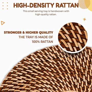 Stylish 12" Rattan Serving Tray with Stainless Steel Handles