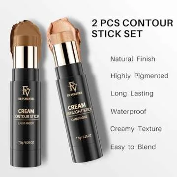 FV 2PCS Contour Stick, Highly Pigmented & Blendable Contour and Highlighter Stick, Long Lasting & Creamy Texture, Waterproof Contour Set for Face Shaping Makeup, 03&04