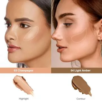 FV 2PCS Contour Stick, Highly Pigmented & Blendable Contour and Highlighter Stick, Long Lasting & Creamy Texture, Waterproof Contour Set for Face Shaping Makeup, 03&04