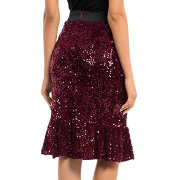 PrettyGuide Women's Sequin Skirt High Waist Velvet Shimmer Mermaid Ruffle Party Pencil Skirt