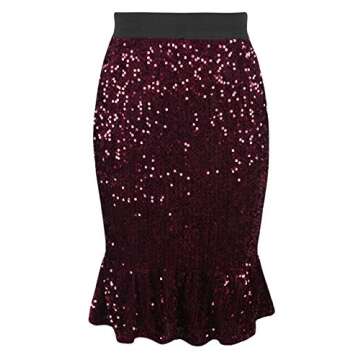 PrettyGuide Women's Sequin Skirt High Waist Velvet Shimmer Mermaid Ruffle Party Pencil Skirt