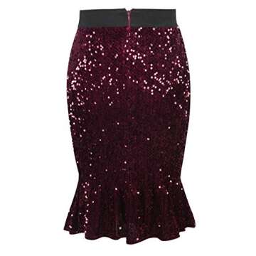 PrettyGuide Women's Sequin Skirt High Waist Velvet Shimmer Mermaid Ruffle Party Pencil Skirt
