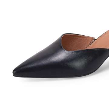 Coutgo Womens Pointed Toe V Cut Mules Chunky Block Heels Slip On Clogs Fashion Office Slides Shoes,Black,Size 9.5