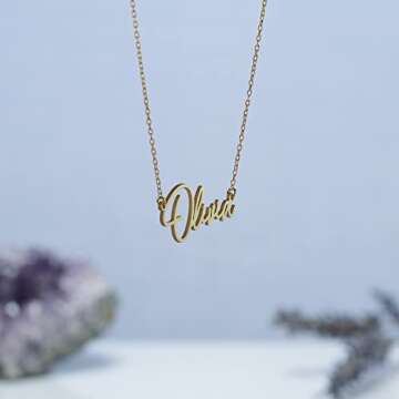 14k Solid Gold Name Necklace, Customized Personalized Jewelry, Adjustable Chain Pendant for Women's ...