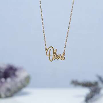 14k Solid Gold Name Necklace, Customized Personalized Jewelry, Adjustable Chain Pendant for Women's Gift