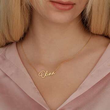 14k Solid Gold Name Necklace, Customized Personalized Jewelry, Adjustable Chain Pendant for Women's Gift