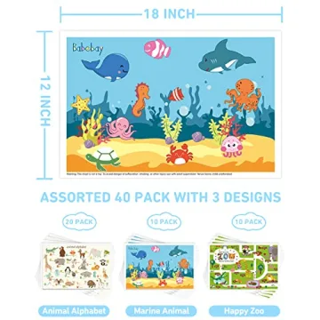 Babebay 40 Pack Disposable Baby Placemats - Hygienic & Fun