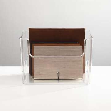 mDesign Modern Plastic Open Front Dip Storage Organizer Bin Basket for Home Office Organization - Shelf, Cubby, Cabinet, and Closet Organizing Decor - Ligne Collection - 2 Pack - Clear