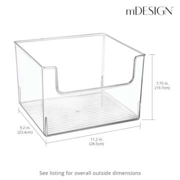 mDesign Modern Plastic Open Front Dip Storage Organizer Bin Basket for Home Office Organization - Shelf, Cubby, Cabinet, and Closet Organizing Decor - Ligne Collection - 2 Pack - Clear