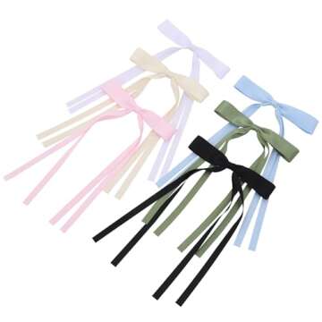 Purggy 6 Pcs Hair Bows for Women Clips -Hair Ribbon Bowknot Tassel Claw Barrettes with Long Tail for Women and Girls Hair Accessories