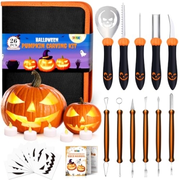 ZIZZ 26-Piece Pumpkin Carving Kit - Stainless Steel Tools for Halloween