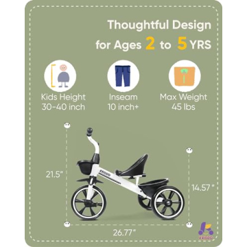 KRIDDO Kids Tricycles for 2-4 Year Olds, Toddler Trike Gift for 24 Months to 4 Years, White