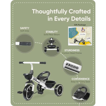 KRIDDO Kids Tricycles for 2-4 Year Olds, Toddler Trike Gift for 24 Months to 4 Years, White