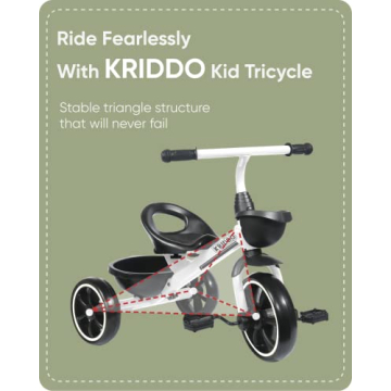 KRIDDO Kids Tricycles for 2-4 Year Olds, Toddler Trike Gift for 24 Months to 4 Years, White