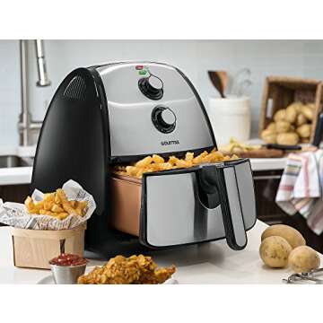 Gourmia GAF560 5 Quart Air Fryer - Oil Free Healthy Cooking - Adjustable Time and Temperature Dials - Removable Crisper Tray - Free Recipe Book Included