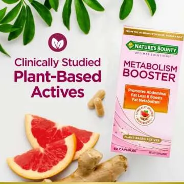 Nature's Bounty Optimal Solutions Metabolism Booster Supplement, Boosts Fat Metabolism, Promotes Abdominal Fat Loss, with Citrus Extracts and Black Ginger, 60 Capsules